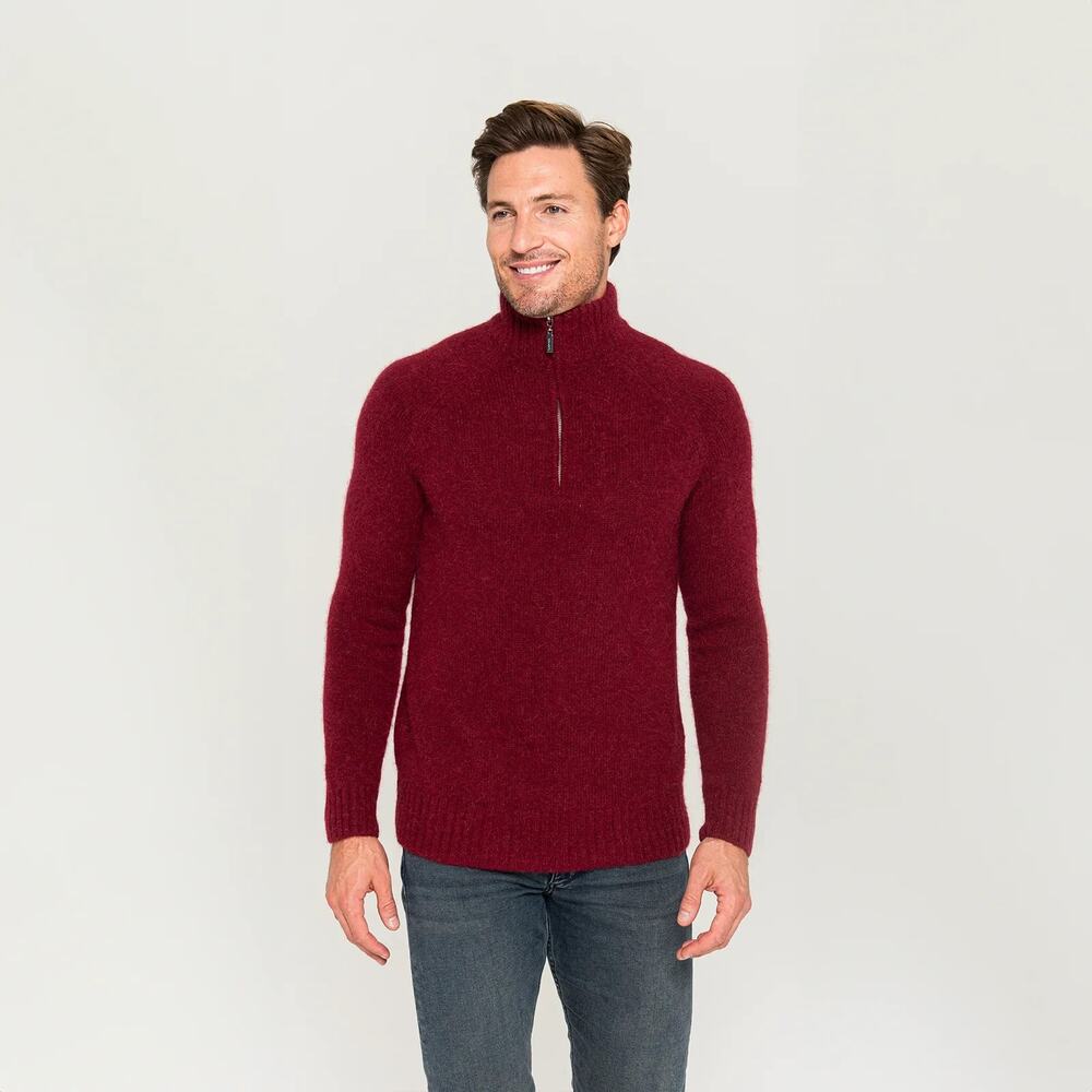 NEW Pacas Men's Red Quarter Zip Alpaca Wool Blend Knit Pullover Sweater Size XL